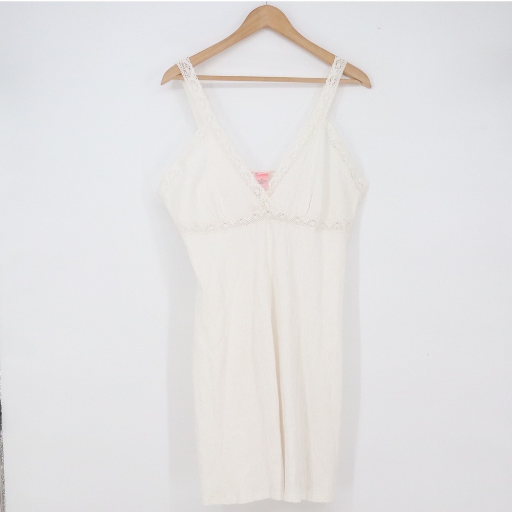 Enchanted Nightgown Womens XL White Crochet Lace Trim Crinkle Sleepwear NWOT